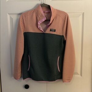 L.L. Bean Pink and Green Quilted Half-Snap Pullover